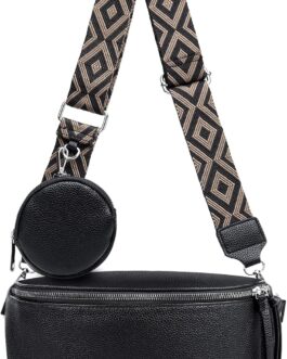 ER.Roulour Shoulder Bag Bum Bag Women’s Soft Leather Belt Bag Waist Bag with Wide Strap and Coin Crossbody Bag, black, Retro