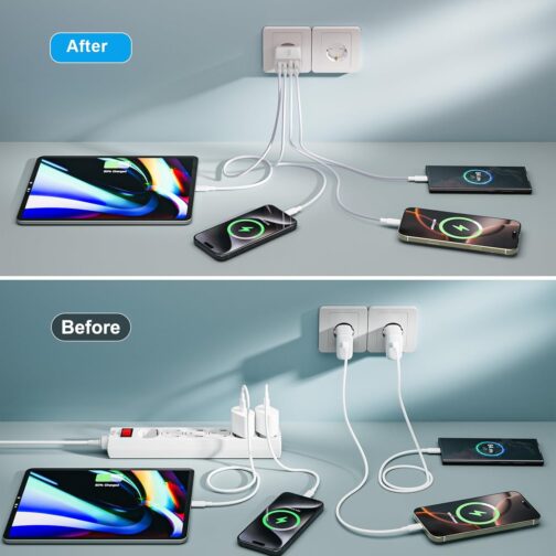 USB C Ladegerät, 40W 4-Ports Mehrfach Ladegerät mit USB-C und USB A, Schnellladegerät PD 3.0 Power Adapter USB Netzteil Stecker für iPhone 16/15/14/13/12/11/Pro Max/XS/XR, iPad Samsung Galaxy S25 – Bild 4