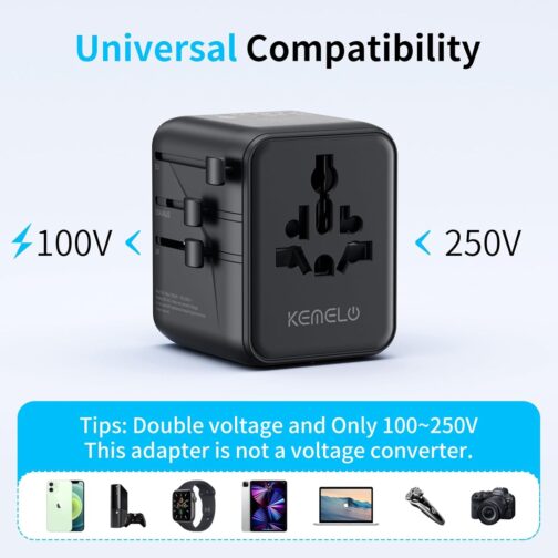 5 in 1 Travel Adapter Worldwide, Universal Adapter with USB A, USB C, 1 Worldwide Socket and 1 USA/JP Socket, Travel Travel Plug International Socket Adapter for EU USA UK Canada Japan Australia – Bild 4