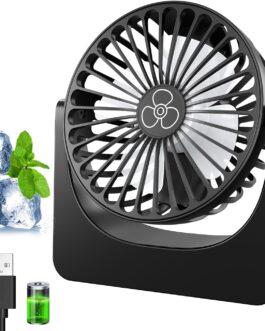 PALATALA Table Fan, Mini Fan, USB Fan with 3 Speeds and 360° Rotation, Rechargeable, Portable Small Fan for Bedroom, Home, Office, Fan, Quiet