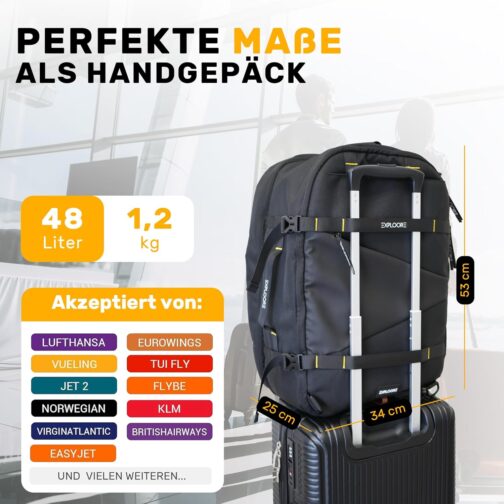 EXPLOORE Hand Luggage Suitcase, Travel Suitcase, Suitcase, Trolley, Hand Luggage 55 x 40 x 20 cm, black, S, Hard shell – Bild 4