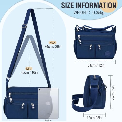 TEUEN Crossbody Bag Women's Large Capacity Waterproof Nylon Shoulder Bag Women's Medium Casual Handbag & Lightweight Shoulder Bag Large Messenger Bag with Many Compartments, blue, M, Minimal – Bild 6