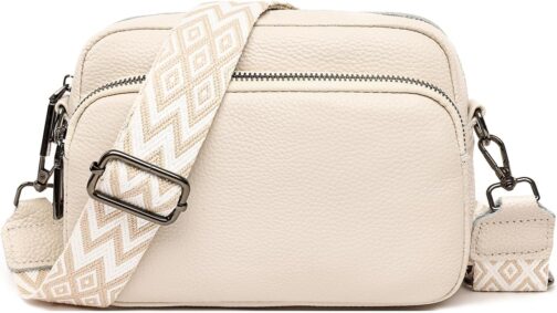 Soleebee Crossbody Bag Women's Leather Mobile Phone Shoulder Bag with Wide Removable Boho Shoulder Strap, Small Modern Bags with 3 Compartments, Mobile Phone Bag for Hanging
