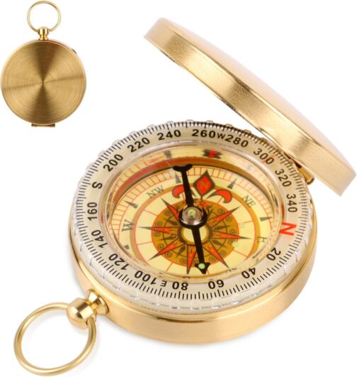 PBUSPU Outdoor Compass Hiking Portable with Luminous Numerals, Waterproof Compass Golden for Camping, Hiking, Hunting and Outdoor Activities