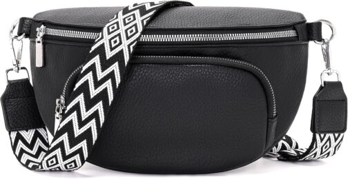 Rorimyth Bum Bag Women's Black Shoulder Bag Women's Small Handbag Women's Crossbody Bag Women's Belt Bag Women