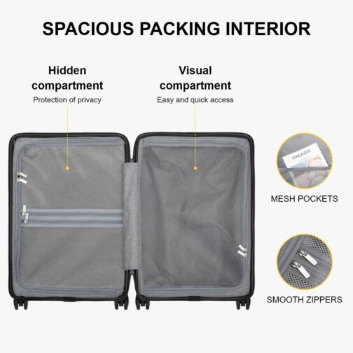 LEVEL8 Hand Luggage Suitcase, Lightweight Made of 100% Polycarbonate, Trolleys Suitcase, Hard Shells, Trolley Case, Elegance, Micro Diamond Textured Design 8 Spinner Size, dark grey, Suitcase set – Bild 8