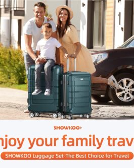 SHOWKOO Suitcase Set Hard Case Set Lightweight ABS and PC Expandable Relse Case Set, Durable Trolley, Hand Luggage Suitcase with TSA-Lock and 4 Wheels, Army Green