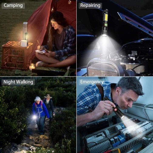 Karrong LED torch magnetic USB rechargeable (includes 18650 battery) COB work light with 4 modes waterproof zoom extremely bright torches for outdoor camping emergency (pack of 2) – Bild 6