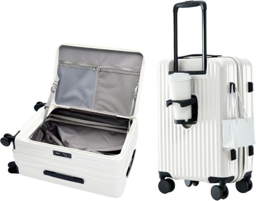 yuweijie Suitcase Trolleys Lightweight ABS + PC Hand Luggage Hard Shell Suitcase Trolley Suitcase Travel Suitcase Expandable TSA, 4 Wheels, White, L, Multifunctional and stylish case