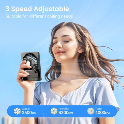 TriPole Desk Fan, Battery Operated, 180° Portable Fan, 3-Speed USB Fan, Ultra Thin Mini Fan for Home Office Travel Gifts for Women Men, Black – Bild 4