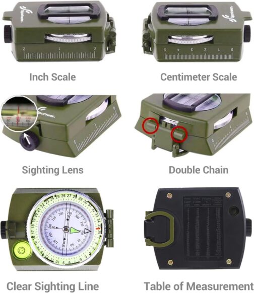 Sportneer Military Marching Compass, Professional Pocket Compass with Carrying Strap for Hunting, Hiking and Outdoor Camping, Waterproof and Shockproof – Bild 2
