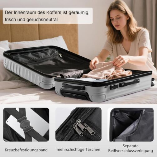 ABISTAB Hand Luggage Suitcase Travel Suitcase Voyager Hard Shell Suitcase Rolling Suitcase Twin Wheels Luggage X-M-L Set, silver, M, Suitcase – Bild 6