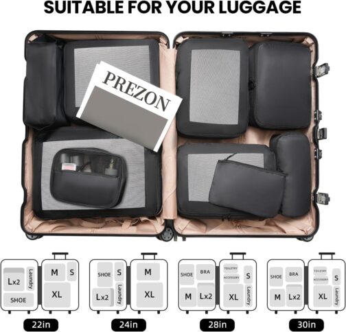 Prezon Packing Cubes for Suitcase 10 Set, Lightweight Luggage Packing Organiser Packing Cubes for Travel Accessories – Bild 7