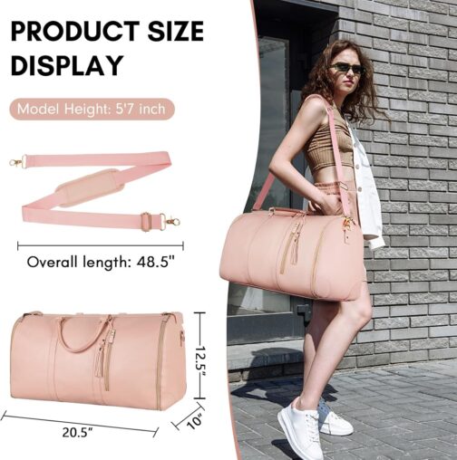 2-in-1 Convertible Luggage Garment Bags for Women, Convertible Garment Bag, Hanging Suit Bag, Waterproof Travel Bag with PU Leather Shoe Bag, Pink – Bild 3