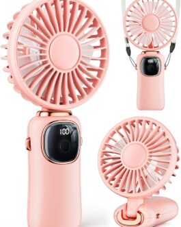 coldSky Portable Handheld Fan, 4000mAh USB Rechargeable Fan with LED Display, Handheld/Neck/Desk, 3 in 1 Personal Small Fan, 90° Foldable Desk Fan