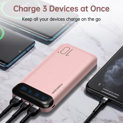 Power Bank 10000 mAh Mobile Phone Portable Charger External Battery Pack with 2 USB 2.4A Outputs and USB C Input Compatible with Huawei iPhone 12 11 X iPad Samsung S20 Android Tablet (Pink, Large) – Bild 3
