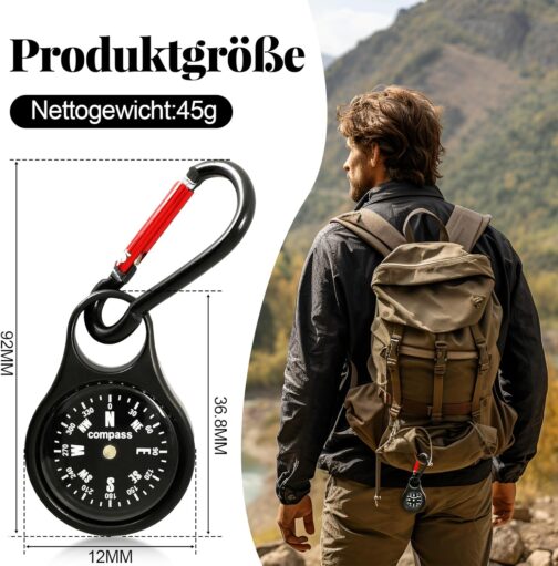 kodivenj Pack of 2 Compass with Carabiner Hook, Compass Pendant Key Holder with Compass and Carabiner Keyring Compass Outdoor Multifunctional Portable for Outdoor Camping Hiking – Bild 2