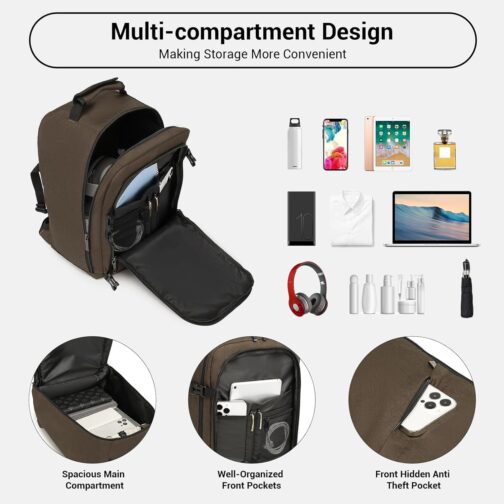 Kono Cabin Bag for Ryanair Underseat Travel Carry-on Backpack, Cabin Size 40 x 20 x 25 cm, 20L, brown, Rucksack – Bild 3