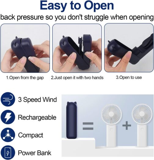 smtfcty USB Table Fan Clip Fan with 2800 mAh Rechargeable Battery, Min Fan with 3 Speed Levels and Lights, 360° Rotation Table Fans Battery for Indoor and Outdoor Use – Bild 2