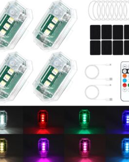 Pack of 4 Strobe Drone Light, Wireless Car LED Flash Lights with Remote Control, 8 Colours High Bright LED Aircraft Flash Light and USB Charging, Drone Anti-Collision Lights for Car, Motorcycle,