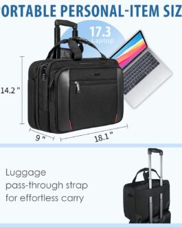 EMPSIGN Bussiness Trolley Laptop Bag with Wheels, Rolling Laptop Case with Wheels Up to 17.3 Inch Laptop Waterproof Briefcase for Business/Commuting/Travel/School, Black