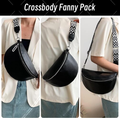 VidFair Shoulder Bag Women's Large Bum Bag Stylish Elegant Modern Leather Water-Repellent Crossbody Bag Wide Strap Bum Bag Bags with Removable Shoulder Strap Festival Travel Everyday Black, black – Bild 5