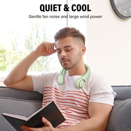 Morelax Portable Mini Neck Fan USB with 360° Airflow, 4000 mAh Battery, USB Charging, 3 Speed Levels, Quiet Operation, Ideal for Outdoor, Travel & Home, Green – Bild 7