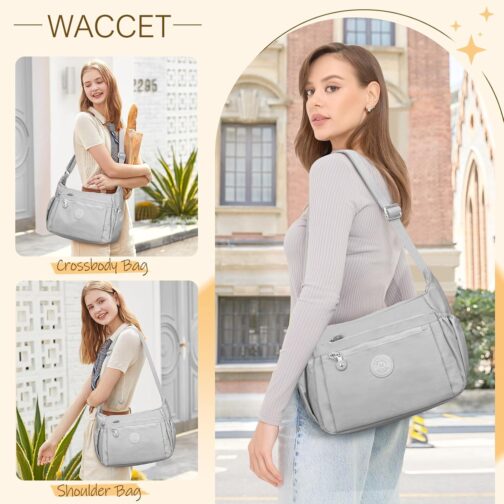 WACCET Women's Large Shoulder Bag, Waterproof Nylon Crossbody Bag with Adjustable Wide Shoulder Strap, Women's Handbag with Many Compartments, Lightweight Shoulder Bag for Travel, Work – Bild 6