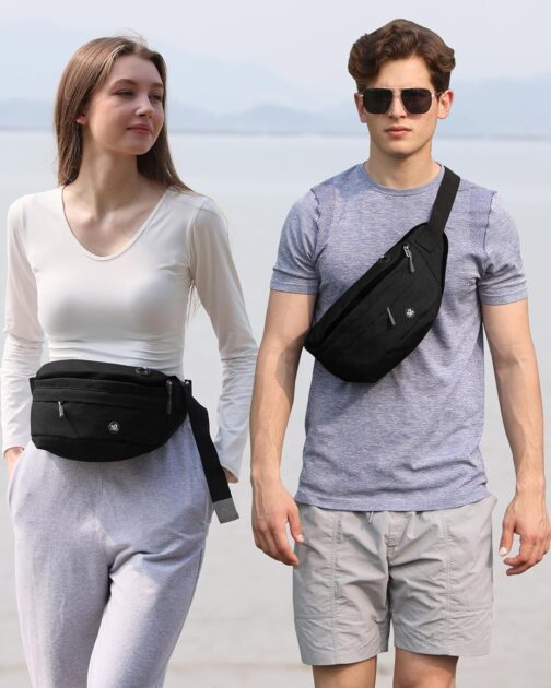 WATERFLY Bum Bag Men Women Large: Waist Bag Sport Belt Bag Mobile Phone Waterproof Hip Waist Nylon Work Festival Fanny Pack Dog Training Dam Man, Dark Black – Bild 6