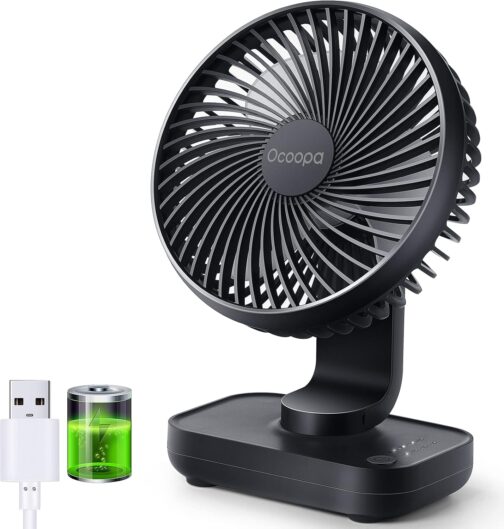 OCOOPA USB Fan Ultra Quiet - 4000 mAh Table Fan, 4 Speeds, Mini Fan for Desk, Home and Office, Black