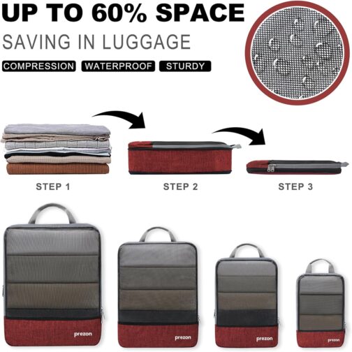 Prezon Compressible Packing Cubes for Organising Your Travel Luggage, Compression Packing Cube, Packing Bags Set & Luggage Organiser for Backpack & Suitcase – Bild 2