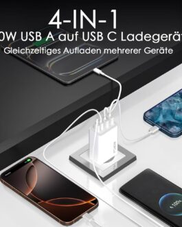 USB C Charger, 40 W 4 Ports Multiple Charger with USB-C and USB-A, PD Power Adapter Quick Charger USB Power Supply for iPhone 16 15 14 13 12 11 Pro Max SE 8, iPad, Pixel, Mobile Phone Plug Charger