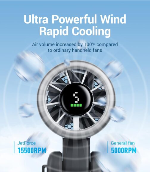 Diveblues Portable Turbo Handheld Fan, 9 m/s High Speed, 5-Level Wind, Rechargeable Battery, 3-in-1 Handy, Neck & Table Fan, Up to 12 Hours, for Travel, Office & Outdoor – Bild 2