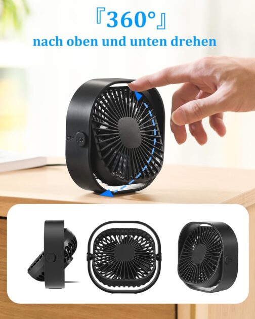 Mini USB Fan, Quiet Small Table Fan, Very Quiet USB Table Fan with 3 Speeds, Office Fan, Portable USB Fan, Desk, Bedroom, Home, Outdoor – Bild 4
