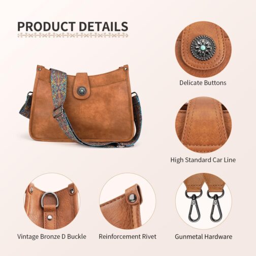APHISON Shoulder Bag Women's Handbag Medium Crossbody Bag with Wide Strap Hobo Bag Shoulder Bag Vegan Leather Bag 2 Shoulder Straps Card Slot Travel Bag, 03-brown – Bild 5