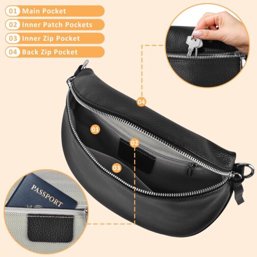 BROTOU Leather Mobile Phone Shoulder Bag, Genuine Crossbody Bag with 2 Wide Shoulder Straps, Card Holder, with Small Leather Case, Black Shoulder Bag, Women's Leather Shoulder Bag, Women's Small – Bild 3