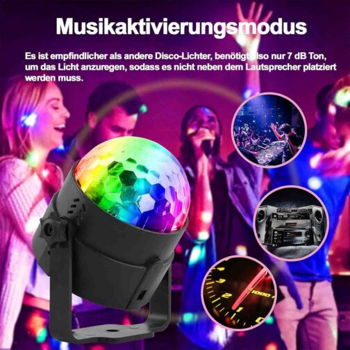 Disco Ball, SEBRUANC Disco Lights LED Music Controlled DJ Party Light 360° Rotating Ball Lights 3W RGB Stage Lights with Remote Control for Home Birthday KTV Christmas 1 Piece – Bild 2