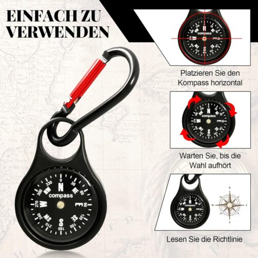 kodivenj Pack of 2 Compass with Carabiner Hook, Compass Pendant Key Holder with Compass and Carabiner Keyring Compass Outdoor Multifunctional Portable for Outdoor Camping Hiking – Bild 6