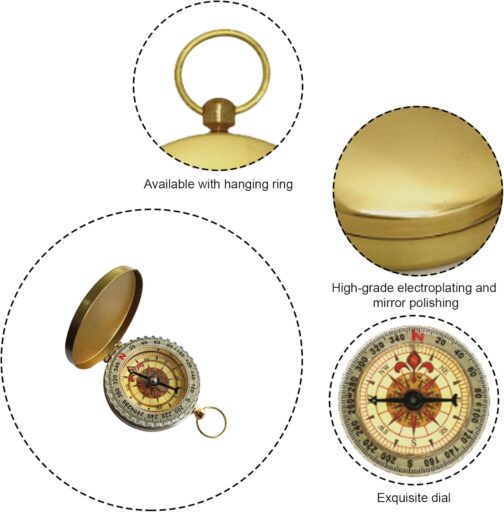 VZU Outdoor Compass, Golden Brass Compass with Retro Design, Waterproof, Luminous Numerals, Navigation Compass for Hiking, Camping, Hunting, Climbing, Backpacking – Bild 5
