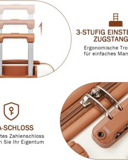 COOLIFE Suitcase Trolley Suitcase Hard Shell Suitcase Rolling Suitcase Travel Suitcase from ABS Material with TSA Lock Telescopic Handle and 4 Twin Wheels, Blue / Brown, Hand luggage, Hard shell
