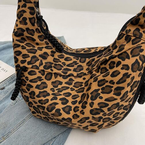 Women's Half Moon Shoulder Bag, Hobo Bag, Nylon Crossbody Bag, Women's Multiple Pockets, Shoulder Bag with Adjustable Shoulder Strap, Leopard/Solid Colour, Large Capacity for Travel, Work, Uni – Bild 7