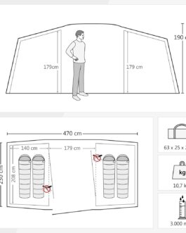 JUSTCAMP Lake 4 Camping Tent, 4 Person Family Tent, Large, Sturdy, Waterproof for Festival, Portable, High Dome Tent with Two Sleeping Cabins and Anteroom with Standing Height, Tunnel Tent
