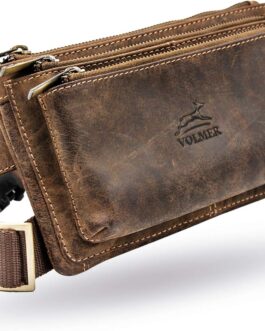 Fa.Volmer ® Bum Bag / Belt Bag / Waist Bag in Real Leather for Men and Women | Black or Brown | Adjustable Strap up to 118 cm, Brown M1, Belt bag with spacious compartments