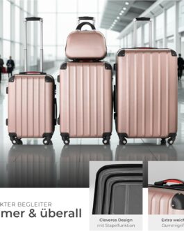 tectake 800763 Suitcase Set 4-Piece Robust Hard Case Removable Wheels 360° Stackable Security Combination Lock Various Colours PP Alloy Steel ABS, Rose gold No 403409