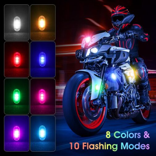Mineup Pack of 4 Wireless LED Lights, 8 Coloured Strobe Drone Light, Remote Control Flash Light with Remote Control, USB Charging, Anti-Collision Lights, LED Aeroplane Flash Light for Drone Motorcycle – Bild 3