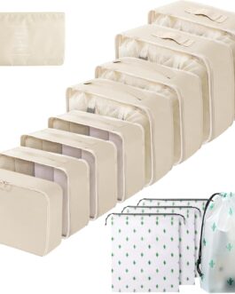 Gemtte Suitcase Organiser Set, 13 Pieces, Waterproof Packing Cubes, Multifunctional Travel Packing Cubes, Suitcase Organiser, Packing Bags for Suitcases, Travel Organiser Set with Clothes Bags (Beige)