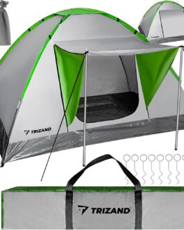 TRIZAND Camping Tent 200 × 200 cm Montana Tent 4 People – Waterproof 1000 mm, Canopy, Mosquito Net, Lightweight 2.5 kg, Ventilation, Families – Group Tent 23481