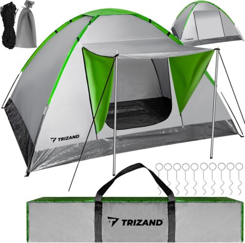 TRIZAND Camping Tent 200 × 200 cm Montana Tent 4 People - Waterproof 1000 mm, Canopy, Mosquito Net, Lightweight 2.5 kg, Ventilation, Families - Group Tent 23481
