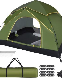 Jaztral Camping Tent 3-4 People, Automatic Pop Up Dome Tent with Double Doors, Waterproof & Windproof, 3-4 Season Tent Outdoor Tent for Family, Trekking and Camping