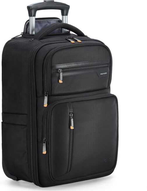 Ponhog Backpack with Wheels, Business Backpack Trolley Hand Luggage Aeroplane Travel Backpack Laptop Backpack with 15 Inch Laptop Compartment Backpack for University, Work, Black